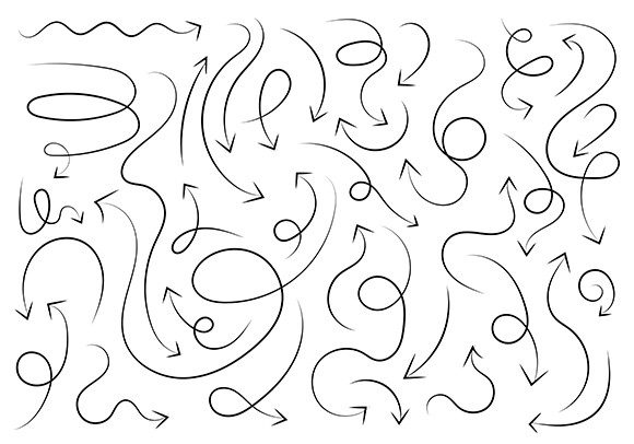 Elevating Visual Communication with a Set of Hand Drawn Black Brush Arrows